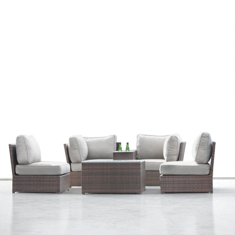 Ensemble de sièges d'extérieur pour 4 personnes avec coussins entièrement assemblés, Beige, Espresso