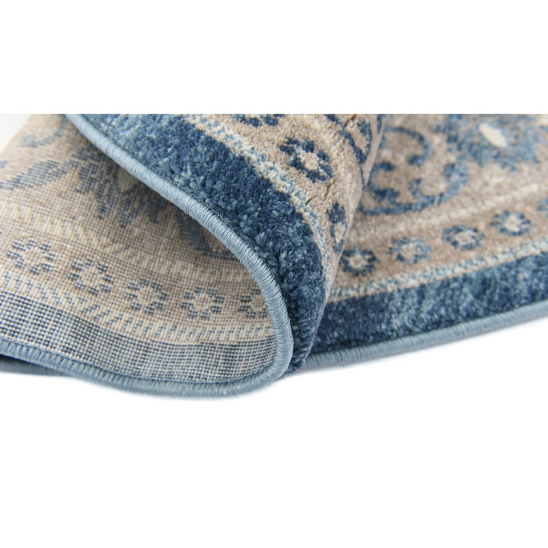 Tapis oriental bleu / beige Pastrana, Carré 8 pi