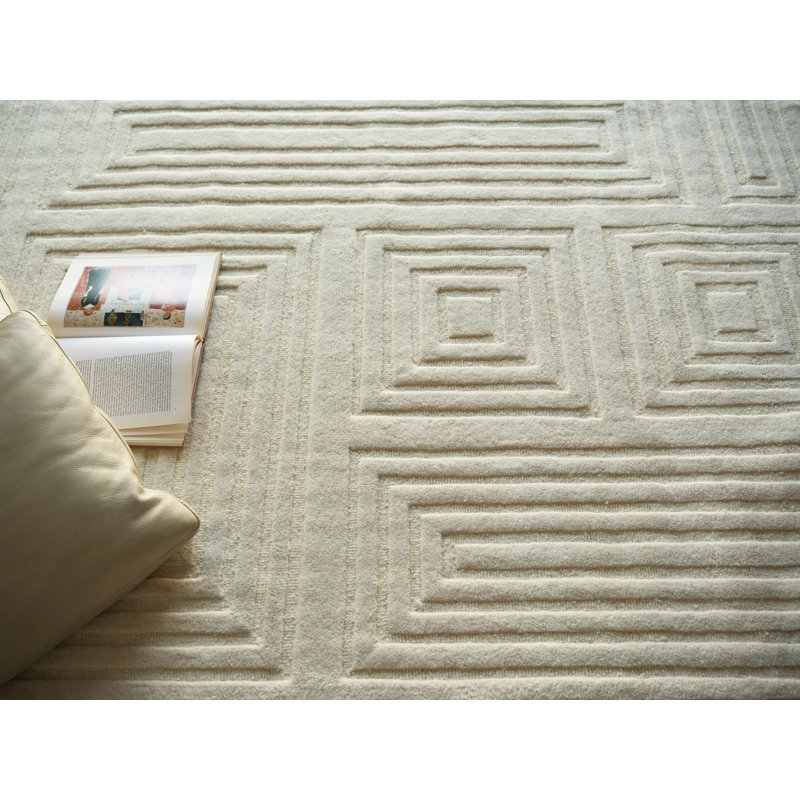 Teton Handmade New Zealand Wool Beige/Ivory Area Rug, Rectangle 10' x 14'