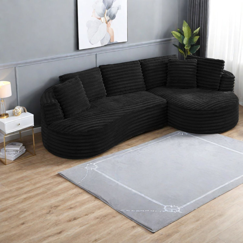Compression Curved Sectionals Corduroy Modern L Shape For Home Lounge