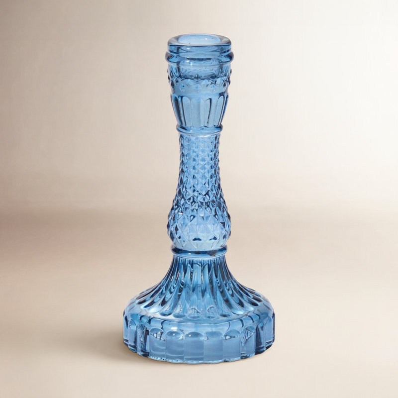Bougeoir de table en verre Eliana Samira, Bleu