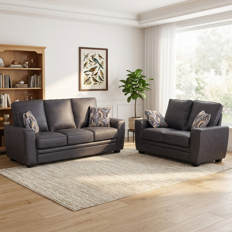 Ensemble de canapé et causeuse 2 pièces avec coussins gratuits Leominster, Gris