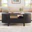 Table basse 47,2 po ovale avec rangement, table d'appoint cannelée avec tiroirs et portes tambour rondes-1094752002