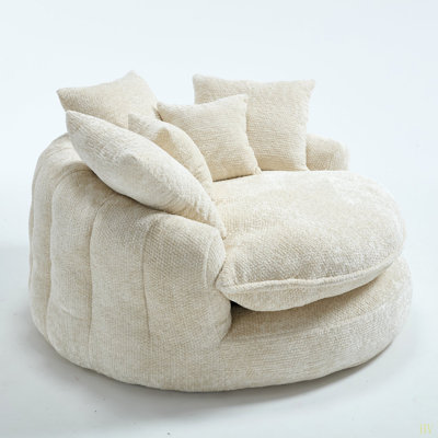 55" Long Polyester Foam Armchair, Oversized Round Chair, Fluffy Modern Sofa Bed For Living Room, Relaxation Room And Projection Room, Wide Armchair Chaise Longue Armchair With Pillows