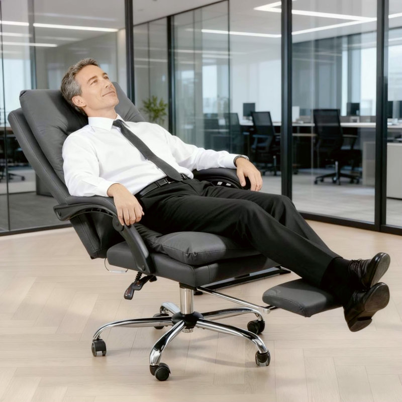 Fauteuil de bureau en microfibre à massage, fauteuil inclinable chauffant avec repose-pieds