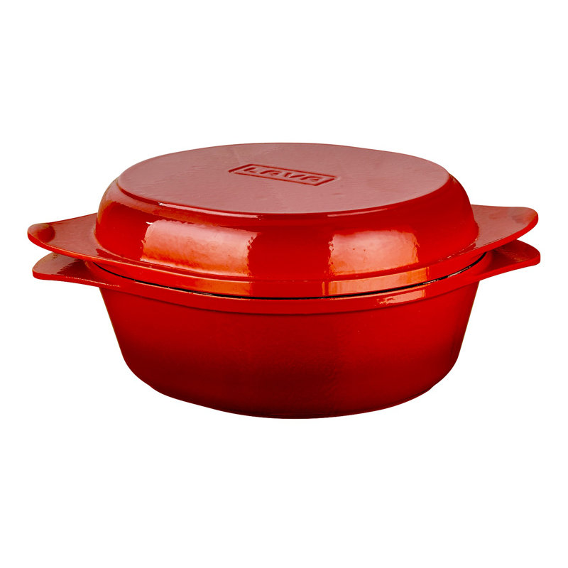 Moule à pain en fonte émaillée 4 pintes Rond avec couvercle en fonte - rouge