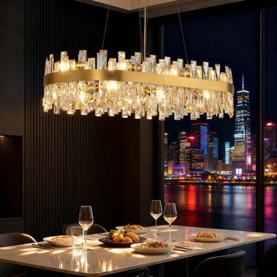 12 - Light 35.43'' Dimmable Rectangle K9 Crystal Chandelier Modern Ceiling Light