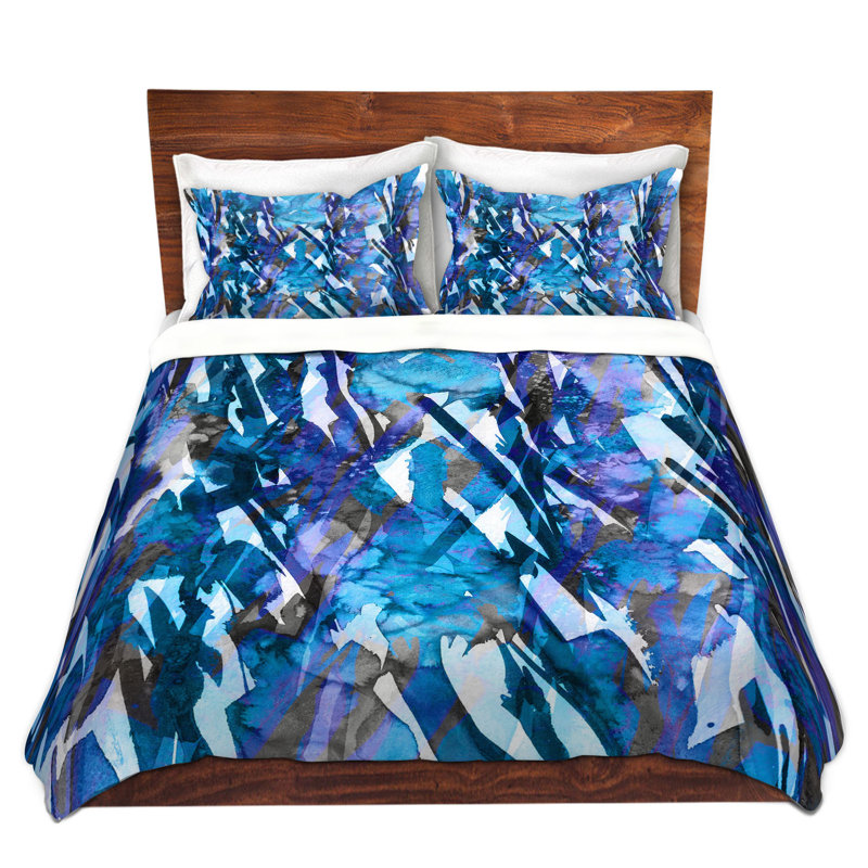 Ensemble de housse de couette frosty bouquet, 1 housse simple + 1 taie standard, Bleu / gris