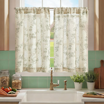 Floral Kitchen Curtains 36 Inch Linen Tier Curtains Farmhouse Cafe Half Window Drapes Over Sink Light Filtering For Living Room Laundry RV Rod Pocket 2 Panels
