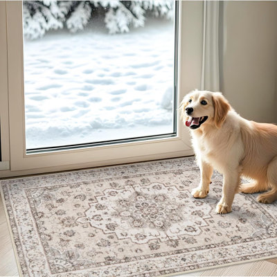 Tapis de couloir lavables: Tapis de cuisine oriental antidérapant à poils courts pour tapis d'entrée de chambre à coucher Tapis de plancher rétro doux et non délesté pour salle de bain (crème / beige)