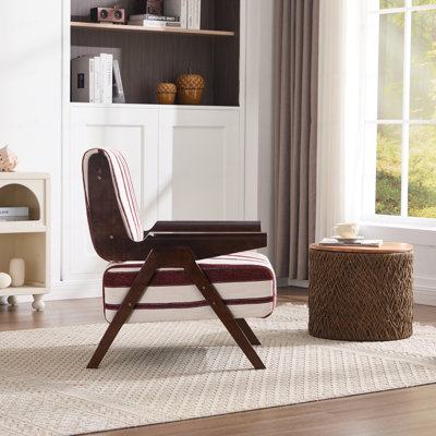 Fauteuil Accoudoirs élargis des deux côtés Pieds en bois massif Confortable pour s'asseoir, fauteuil de lecture décontracté, salon, chambre à coucher, bureau Rayures rouges et blanches