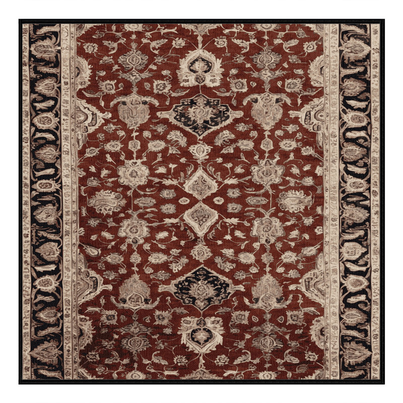 Tapis persan noir lavable à la machine, Carré 5 pi