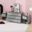Ensemble de chambre à coucher 3 pièces, commode 6 tiroirs et deux tables de chevet avec poignées en métal, design élégant et style rétro-1329255951