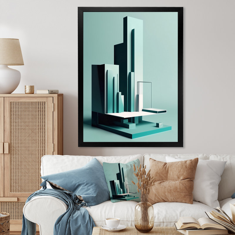 «Abstract Minimal Turquoise Architecture» sur toile, H 40 po x l 30 po x P 1,5 po, Cadre photo noir
