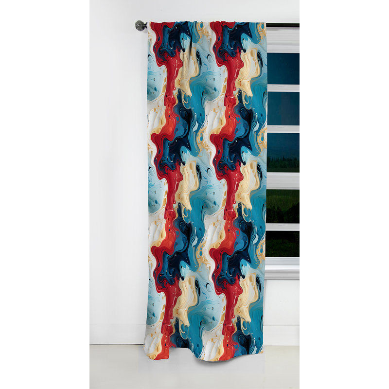 Toile de marbre fusion rouge et beige artistique - rideau occultant en marbre abstrait - 1 panneaux, L 52 po x L 63 po