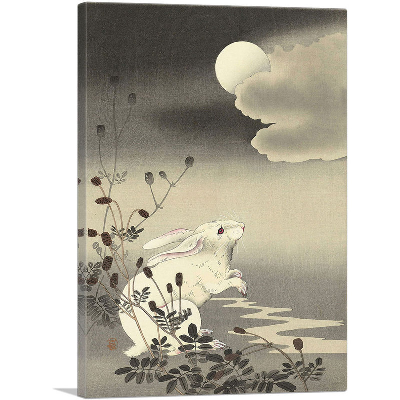 «White Rabbit» par Ohara Koson - reproduction d'art sur toile tendue, H 40 po x l 26 po x P 0,75 po