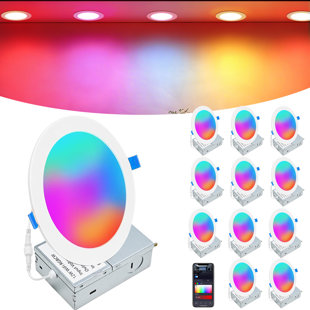 12pack Smart Recessed Lighting 6 Inch Rgbcw Color Changing 13w 100-130v,led Downlight With Junction Box,1320 Lumen Recessed Ceiling Light,dimmable By Bluetooth Control