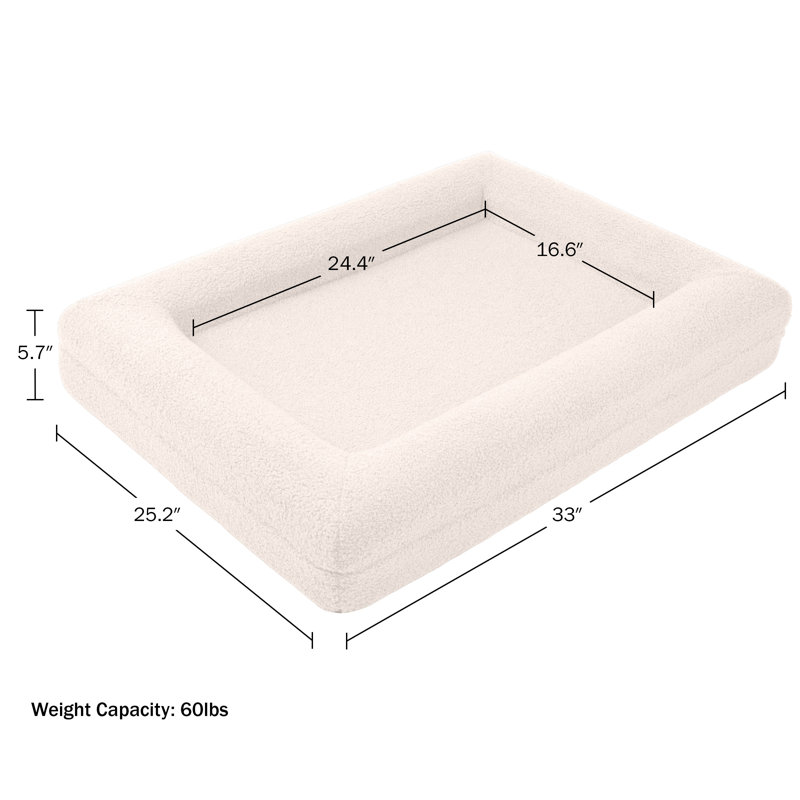 Lit pour chien moyen avec housse lavable à la machine PETMAker 33 po - Lit pour animal en mousse viscoélastique avec traversin, crème