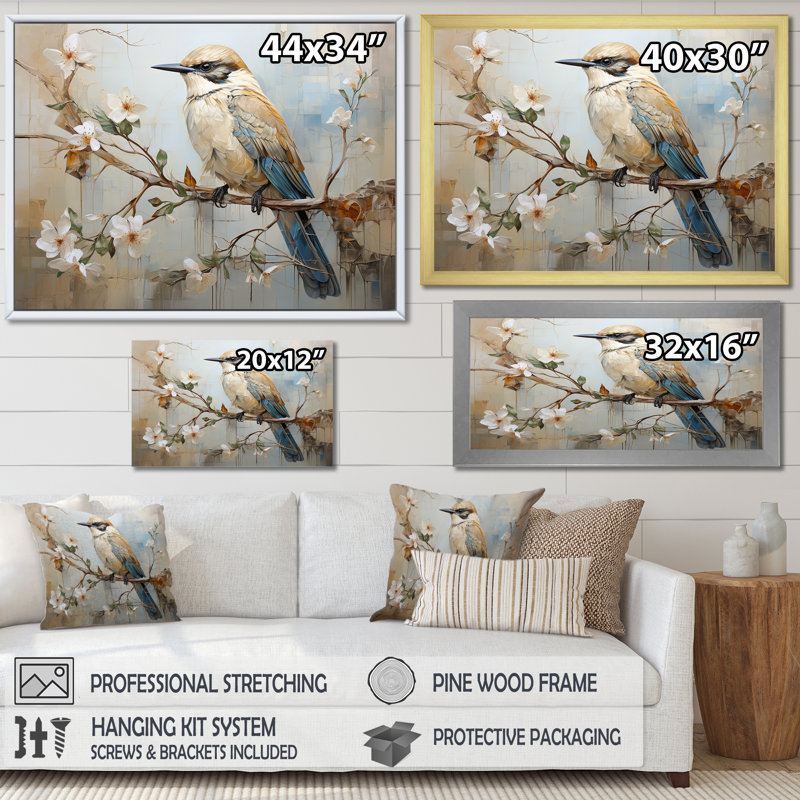 Minimalisme, oiseaux, paradis, paysage floral III, impression sur toile encadrée, H 16 po x l 32 po x P 1 po, Noir