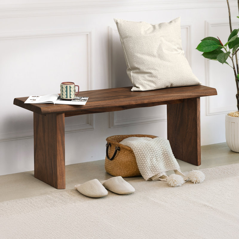 Banc en bois massif Beitnes, Noyer - Bois de noyer d'Amérique du Sud, H 17,7 po x l 47,2 po x P 13,2 po