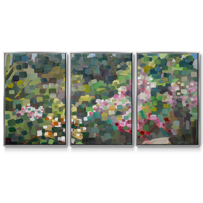 Arboretum au printemps - Toile encadrée multi-pièces UBOR127C, H 40 po x l 78 po x P 2 po, Argent