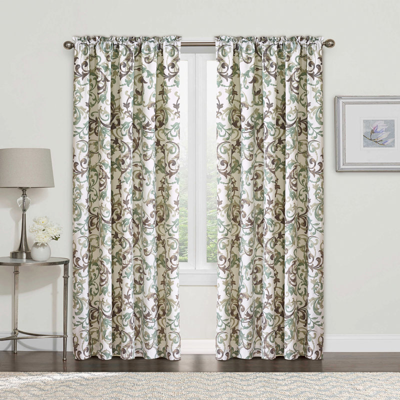 Semi Sheer Curtain Pair, Green/Ivory, 152.4cm W x 243.8cm L