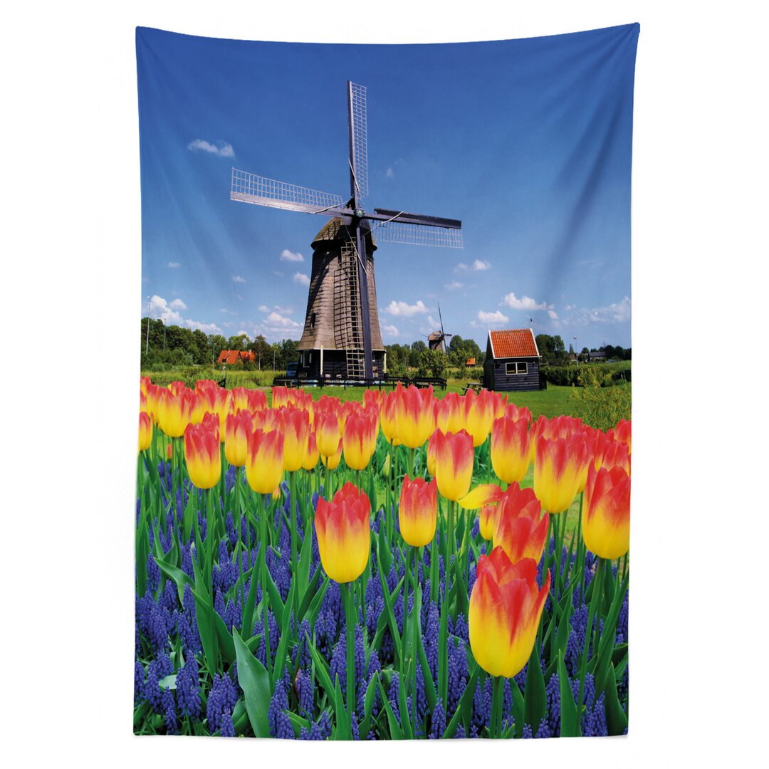 Tischdecke, Blooming Tulip Windmill, Blume, Gelb / Blau