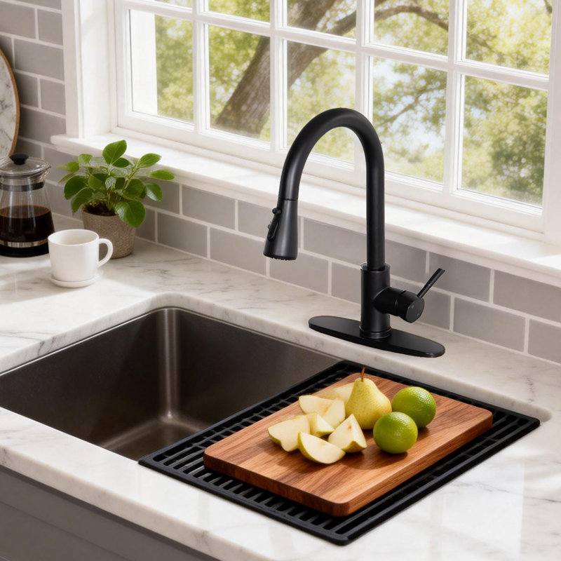 Robinets de cuisine noirs avec douchette rétractable, Noir mat