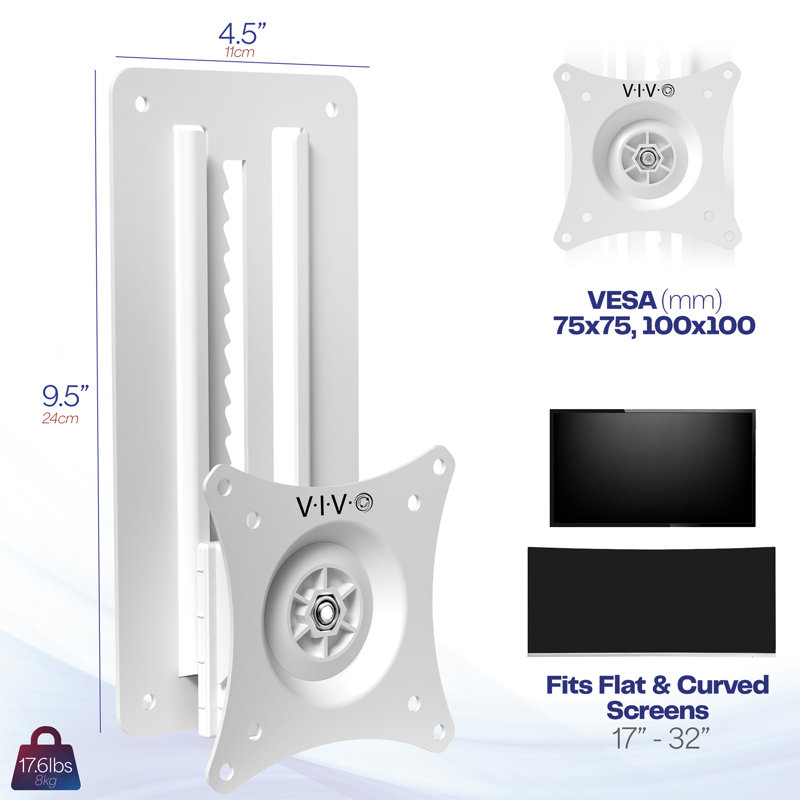 White Adjustable Steel VESA Monitor Wall Mount for 17" to 32" Screens