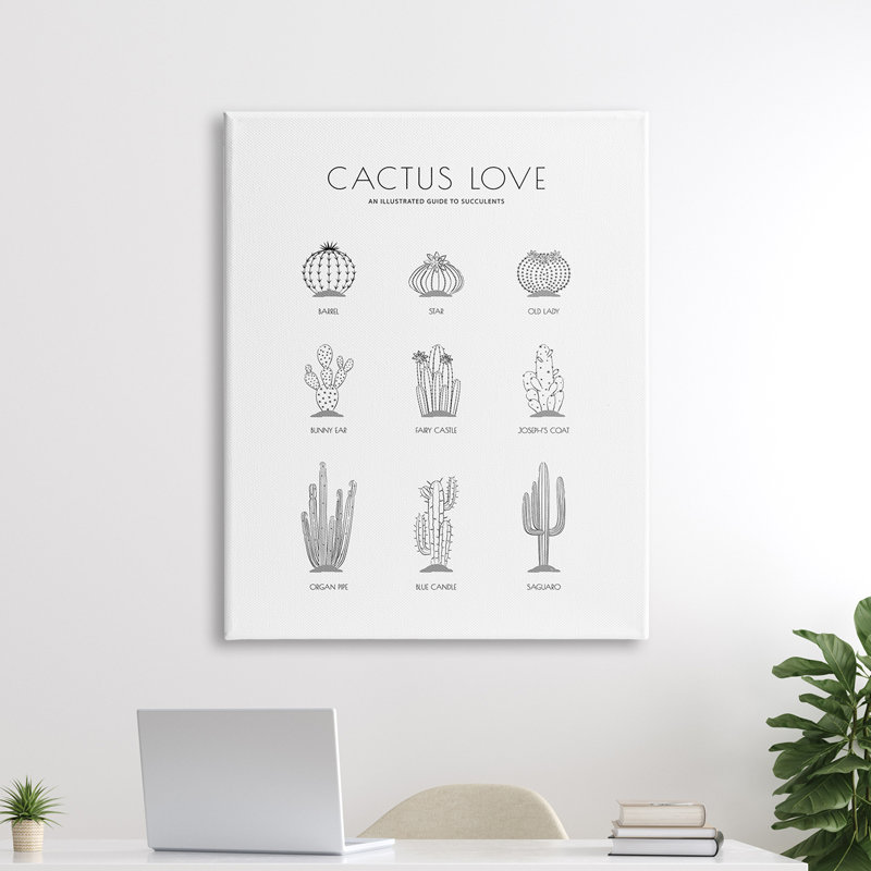 «Illustrated Guide To Succulents Minimal Modern Cactus Plant», impression, H 40 po x l 30 po, Toile tendue