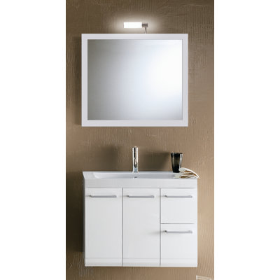 Linear 30.4'' Single Bathroom Vanity with Ceramic Top with Mirror