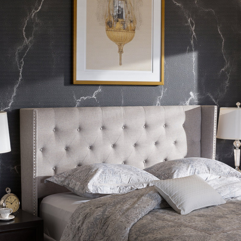 Tête de lit capitonnée Andia capitonnée à finition beige gris, H 50,68 po x l 81,61 po x P 3,92 po