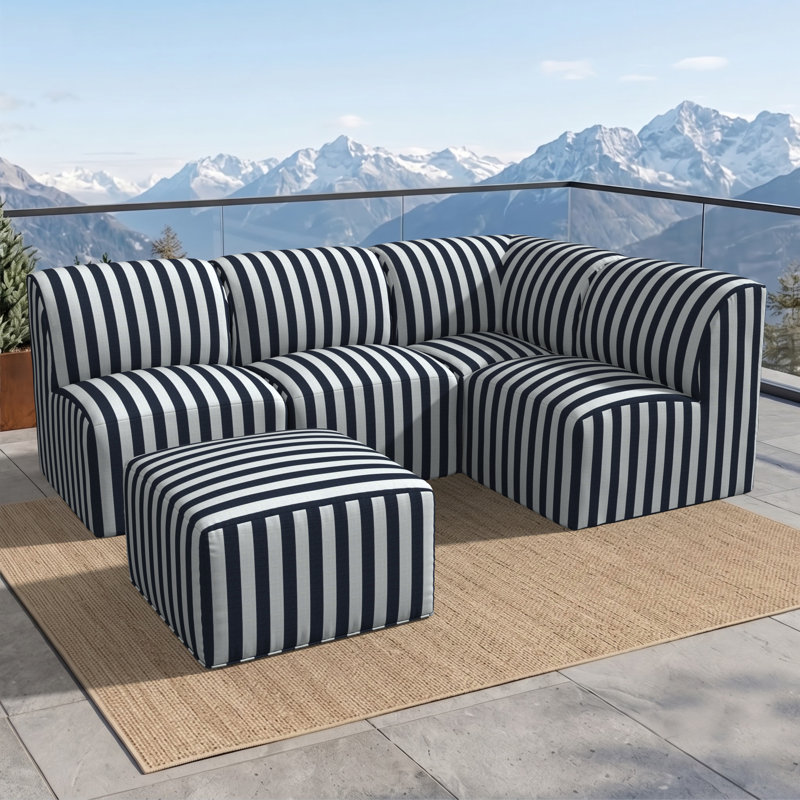 Ensemble de canapé modulaire rembourré avec repose-pieds et coussins Sunbrella 5 pièces Praia