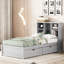 Lit simple avec rangement et tiroir, tête de lit et port de style moderne gris, espace-815019441