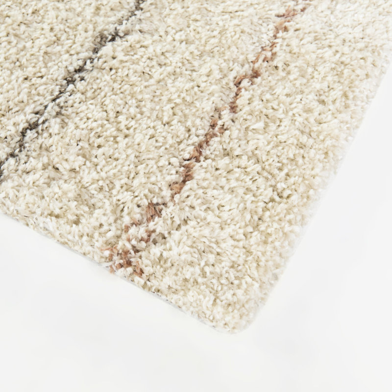 Yardley Cream Striped Shag Area Rug, Rectangle 7'10" x 10'