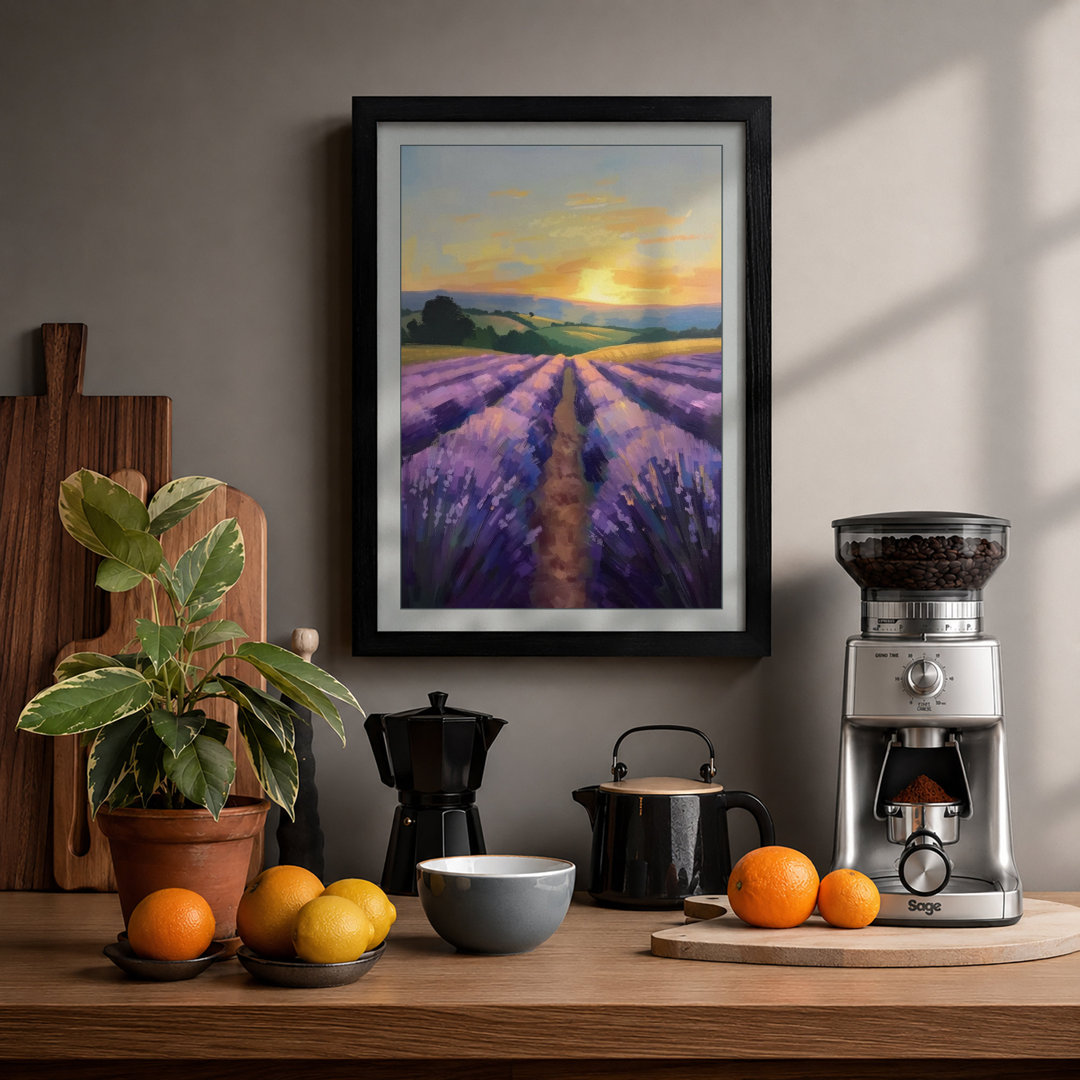 Lavender Fields at Sunset Rustic - Framed Print