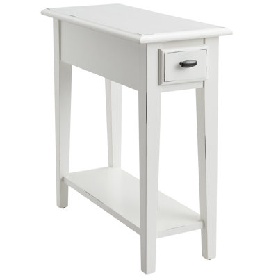Narrow Solid Wood Side Table with Shelf