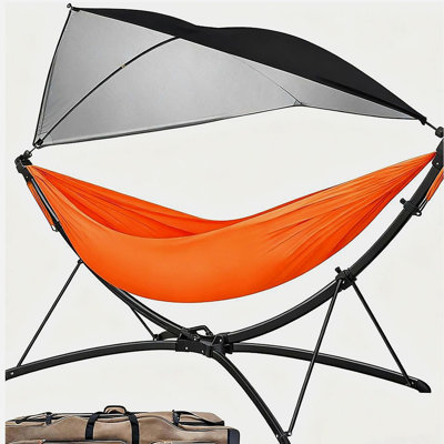Hamac portable d'extérieur / de jardin avec support à pliage rapide, parasol réglable et sac de rangement Chaise hamac pour adulte / enfant
