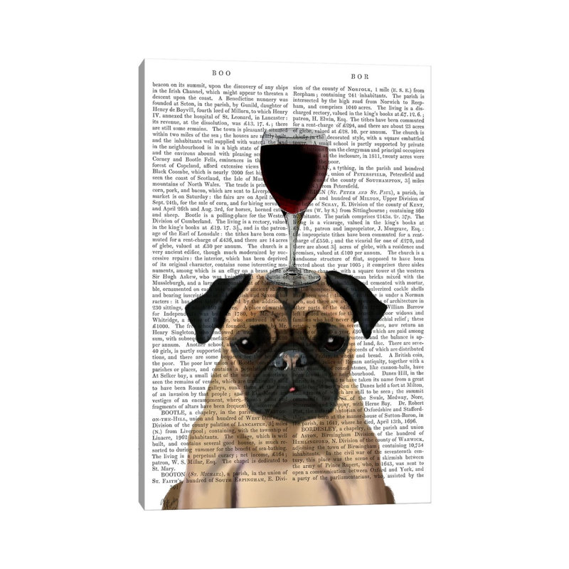 Dog Au Vin, Pug, Print BG by Fab Funky - Wrapped Canvas Print, 20.32 cm H x 30.48 cm W