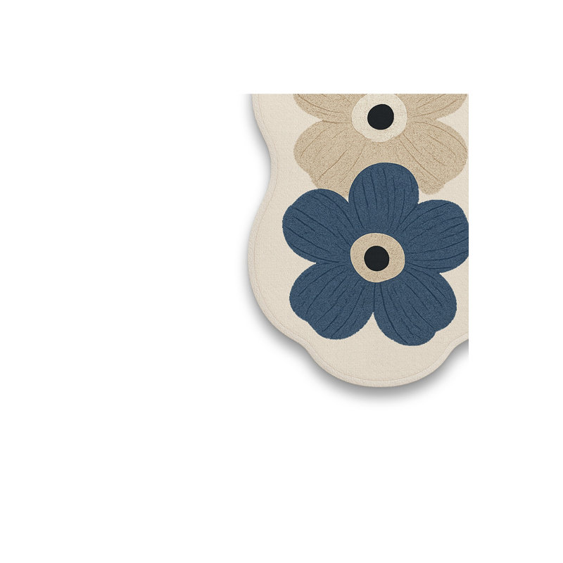 Tapis bleu tissé à motif floral lavable Mosso, 6'7" x 9'10"