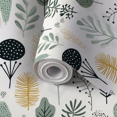 Papier de contact à peler et coller avec papier à motif floral nordique minimaliste et auto-adhésif 24 po x 118 po (60 x 300 cm)