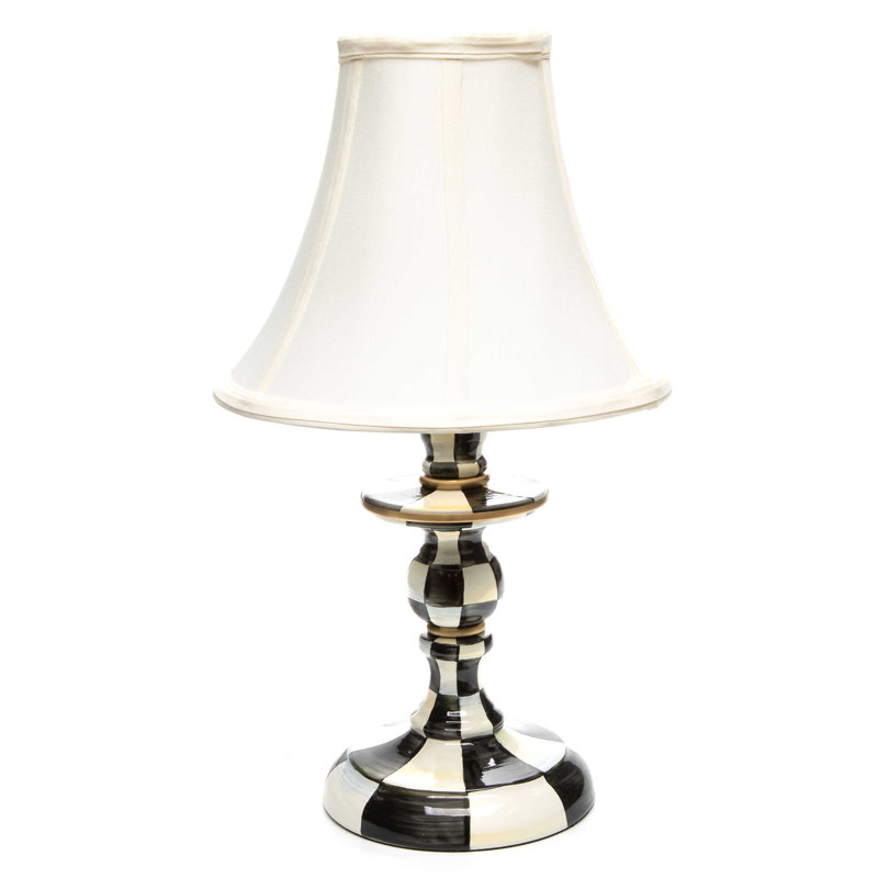 Check Candlestick Lamp, Black/White/Gold