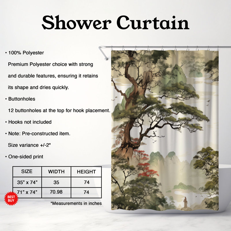 Rideau de douche ancien - Forêts anciennes, H 74 po x l 71 po