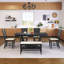 Ensemble de 6 tables de salle à manger en bois 6 pièces avec banc long et 4 chaises, style moderne-348039854-348039848
