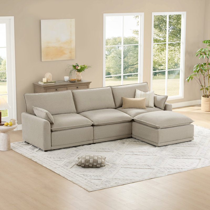 Cloud 112.5" L-Shaped Oversized Modular Sectional Sofa, 35.8" H x 112.59" W x 66.9" D, Taupe Polyester