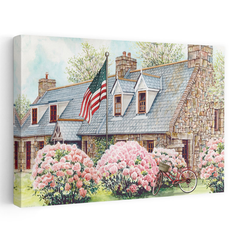 Paysage d'été rustique hortensia contemporain, art architectural, H 16 po x l 24 po