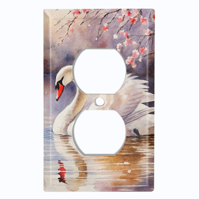Metal Light Switch Plate Cover; US Standard Size 1 Gang Duplex - Graceful Swan