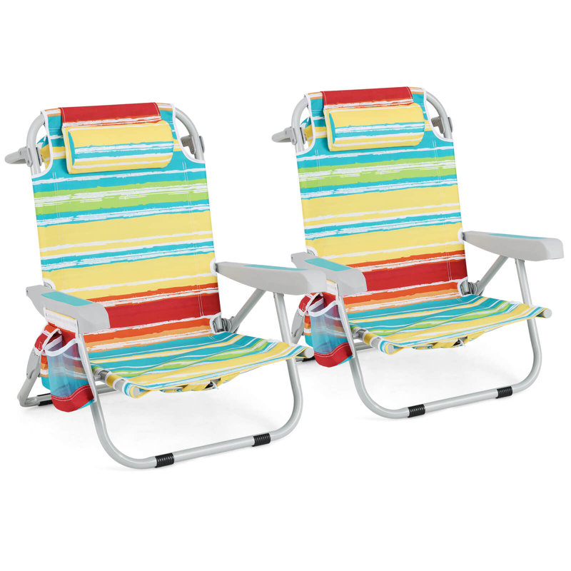 2 pièces Chaise de plage pliante en aluminium avec sac de rangement