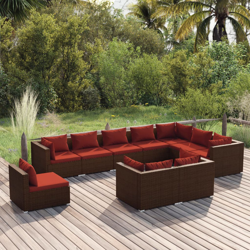 10 Piece Lounge Sofa Seating Group, Cinnamon Red, Brown