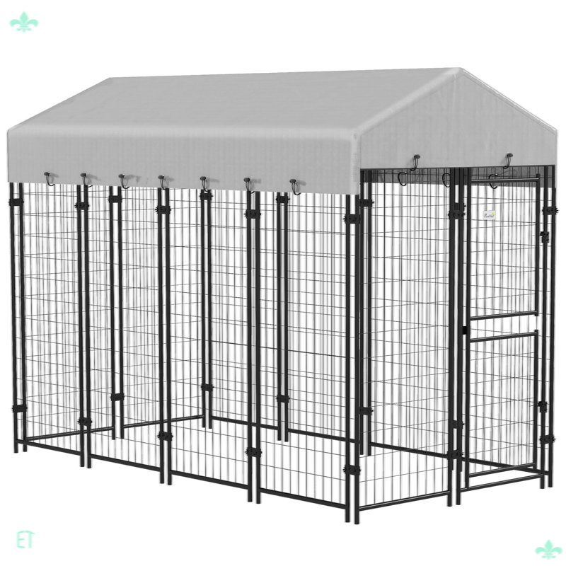 Chenil d'extérieur avec housse imperméable Pawhut, H 71,92 po x l 93,92 po x P 47,88 po, Argent argent